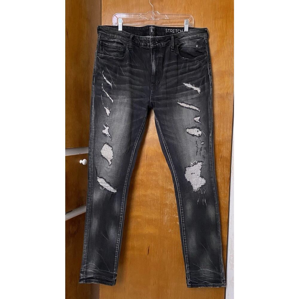 PRPS Cayenne Super Skinny-Fit BLACK Stretch Jeans Sz 40 Long Distressed E98P56Y